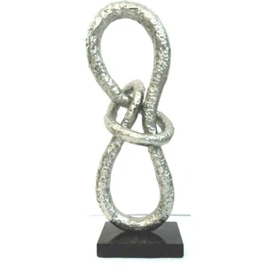 Metal Infinity Knot Art Sculpture Onyx Marble Base 16" Silver Over Brass Loops - Picture 1 of 6