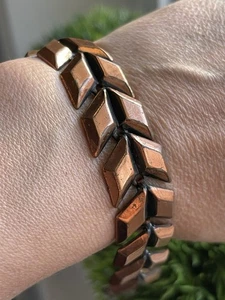 Vintage Kupfer Armband Dreieck Muster Glieder ungewöhnliche Form  - Bild 1 von 10