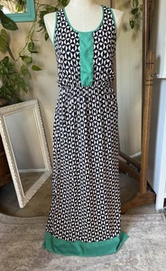 THML Maxi Dress - Black And White Geometric Print With Green Trim, Size L - Picture 1 of 10