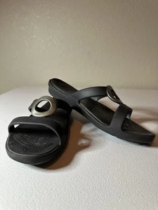 Crocs Black And Silver Slip On Sandals Size 9 - Picture 1 of 7