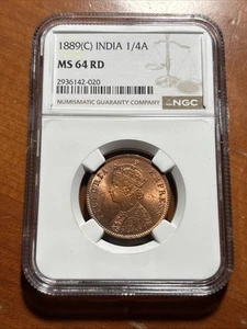 1889C India British 1/4 Anna NGC MS64RD - Picture 1 of 4