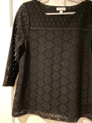 Blusa Charter Club Negra Floral Crochet Encaje - Talla Grande Foto 1 de 4