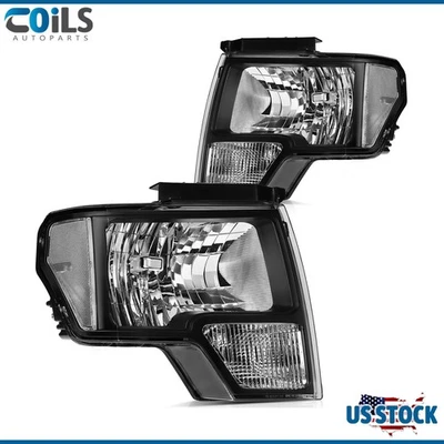 For Ford F-150 09 10 11 12 13 14 Clear Lens Black Housing Headlights Assembly - Image 1 of 4