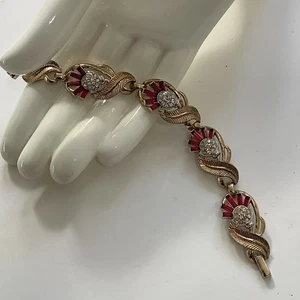 Crown Trifari Alfred Philippe Red & Clear "Radiance" Rhinestone Bracelet 1953 - Picture 1 of 10
