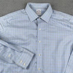 Brooks Brothers Shirt Mens 17 34 Blue Yellow Non Iron Plaid Business Casual - Picture 1 of 9
