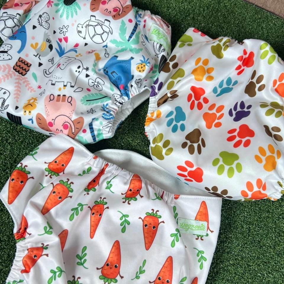 Paquete de 3 fundas de pañales de tela Wegreeco reutilizables lavables ajustables Foto 1 de 4