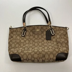 COACH Kelsey Satchel in Signature Jacquard Leather Trim Khaki Brown Tote - Picture 1 of 7