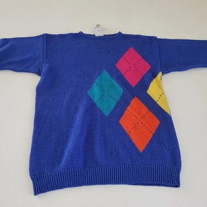 Vintage London nebelblau Argyle Strickpullover Größe Medium neu mit Etikett Rundhalsausschnitt Deadstock - Bild 1 von 9