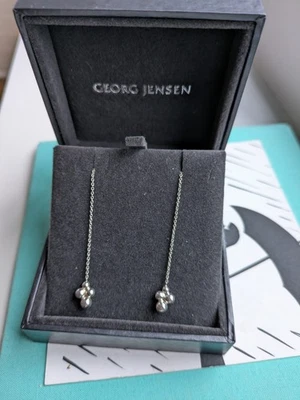 100% genuine Georg Jensen Moonlight Grapes Earrings Long Dangle- sterling silver - Imagem 1 de 4