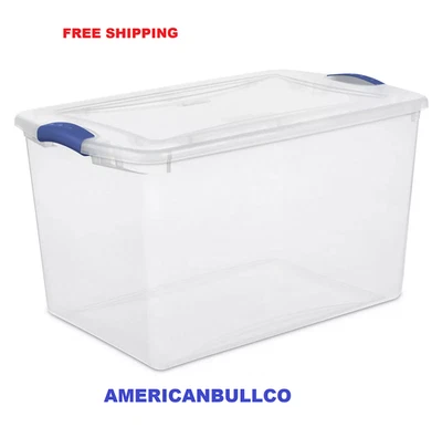 66 Qt. Clear Plastic Sterilite Latch Storage Box, Blue Latches with Clear Lid
