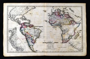 1843 Woodbridge Political Map South America Africa Atlantic Ocean Brazil Guinea - Picture 1 of 5