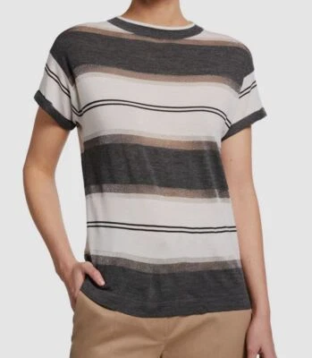 $1295 Brunello Cucinelli Mujer Gris Lana Cachemira Camiseta Manga Corta Camiseta Top S Foto 1 de 4