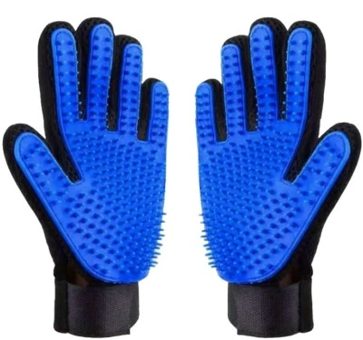 BETTER PET SOLUTIONS One (1) Pair Blue & Black Dog & Cat Grooming/Hair Or Fur Shedding Mitts Gloves