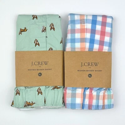 J Crew Boxers XL 2 Pair Corgi Dog & Spring Gingham Woven Boxer Shorts - Image 1 of 3