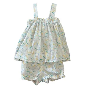Two Piece Handmade Summer Romper Girls 5 6 Elastic 80s Bloomer Sleeveless FLAW - Picture 1 of 8