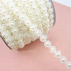 1 Meters Vintage Style Pearl Beaded Bridal Ribbon Edging Lace Trim Craft DIY - Picture 1 of 6