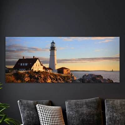 Wand-Bild Kunstdruck aus Hart-Glas Foto-Bild 125x50 Leuchtturm bei Portland - Bild 1 von 4