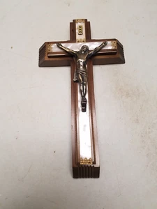 13" Mother of Pearl Inlay Sick Call Crucifix with Holy Water Bottle (M) - Picture 1 of 4