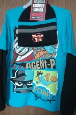 Camisa Phineas and Ferb AGENTE PERRY Camisa Capa Simulada Niños 10/12 Nueva Nueva Gorra Gorro   Foto 1 de 3