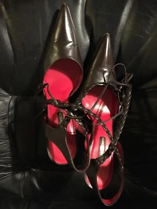 CESARE PACIOTTI Dark Brown Leather Wrapped Ankle Strap Stilettos Size 9.5M  - Picture 1 of 6