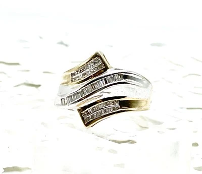 1.00Ct Diamond Cluster Chevron Bypass Cocktail Ring 10k Two Tone Yellow Gold VTG - Image 1 of 4