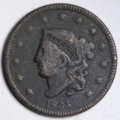 1835 Doubled Profile Coronet Head Large Cent CHOICE VF E308 JB Cover