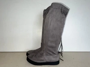 NO DOUBT LADIES GREY FAUX SUEDE ZIP&DRAWSTRING KNEE HIGH BOOTS UK 5 EU 38 BT120 - Picture 1 of 7