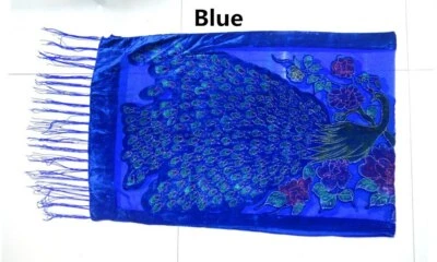 Bufanda de seda de terciopelo de lujo para mujer clásica Burnout bufandas de pavo real invierno pashmina Foto 1 de 4