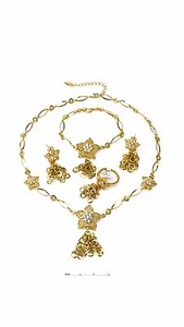 Beautiful Simple Gold Plated Complete Necklace Jewellery Set - Picture 1 of 1