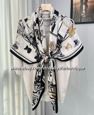 Sallys Boutique 70% Cashmere 30% Silk Wrap Scarf Aztec Print Square Shawl 53" - Image 1 of 4