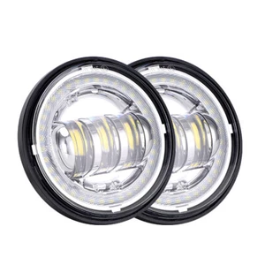 Chrome Pair 4.5'' Round Fog Lights DRL Turn Signal W/Red Demon Eyes For Motor - Bild 1 von 6