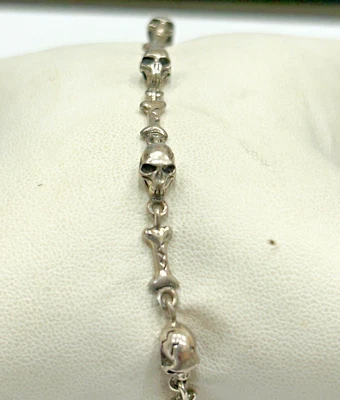 Brazalete de plata de ley 925 con calavera y hueso de 9 pulgadas estilo gótico motero Foto 1 de 4