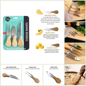 3 Pcs Wooden Handle Cheese Knives Stainless Steel Cheese Butter Knife Fork Set - Picture 1 of 12