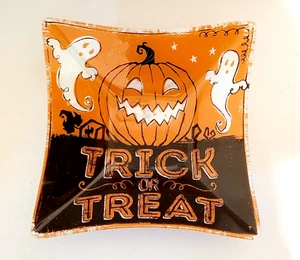 Prima Design Halloween Trick or Treat Glass Candy Dish Bowl 10" - Picture 1 of 5