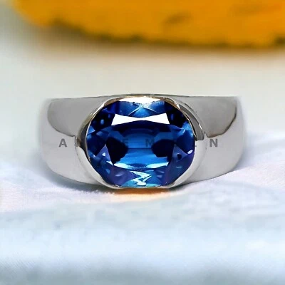 Piedras preciosas de alejandrita con anillo de novio de plata de ley 925 para hombre #AL31 Foto 1 de 4