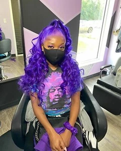 Dark Purple Wavy Lace Front Wigs Wave Synthetic for Women Fashion Party Costume  - Picture 1 of 12