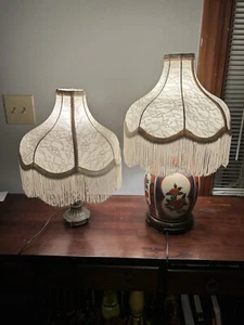 RARE ~ OLD French NET LACE SILK Lamp Shade with Fringe! - Picture 1 of 9