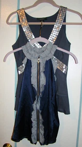 Lot of 2 Women's Size XS Fancy Silk Tanks Sleeveless Tops Sequined Ruffled - Picture 1 of 7