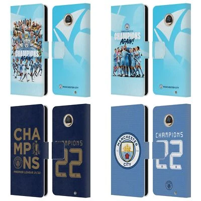 MAN CITY FC 2022 PREMIER LEAGUE CHAMPIONS LEATHER BOOK CASE FOR MOTOROLA PHONES - Image 1 of 4