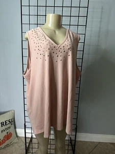 Robert Louis Pink White Gold Sleeveless V Neck Top Sz 3x Tank Blouse Relaxed - Picture 1 of 8