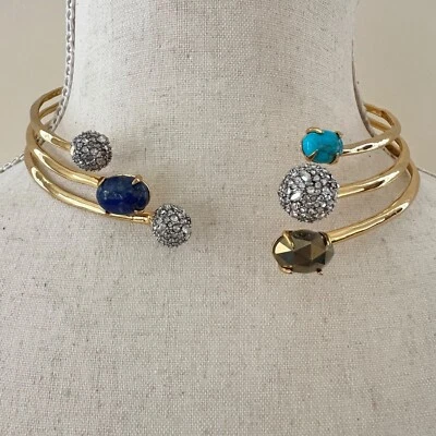 Alexis Bittar Turquoise Lapis Lazuli Swarovski Crystal Hinged Dog Collar Necklac - Image 1 of 4
