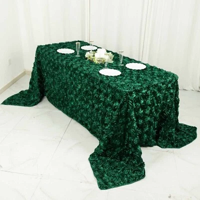 90x132-Inch RECTANGULA​R Satin Ribbon Roses Tablecloth Dinner Wedding Linens - Image 1 of 2