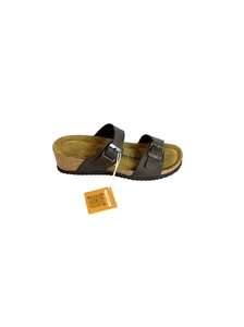 NEW! Project Cloud Chocolate Brown Leather Wedge Sandals Slides Women Size 8 - Picture 1 of 19