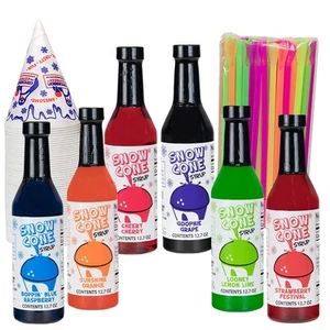 12.7oz Snow Cone Syrups (6 Pack W/Cups/Straws) - Picture 1 of 6