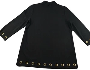 Chicos Womens Black Stretch Knit Gold Ring Trim Mock Neck Tunic Top Sz 2 - Picture 1 of 4