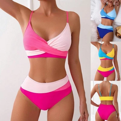 Color Block Bademode für Damen Stylischer Bikini mit Brustkreuz für Poolpartys - Bild 1 von 4