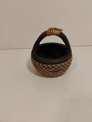 Handcrafted Terracotta Bowls Hand Knotted Rattan Netting - Image 1 of 4