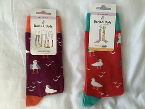 2 Pair Doris And Dude Socks Size 3-7 With Seagulls. Organic Cotton/Bamboo £6.50 - Picture 1 of 6