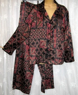 XL LAUREN RALPH LAUREN "BLACK LABEL" SEDOSO SATINADO LOGO ESTAMPADO PAISLEY CONJUNTO DE PIJAMA Foto 1 de 4