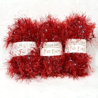 Moda-Dea Fur Ever Red Eyelash "Red Hot" Yarn Bulky 5 - Lot of 3 New Skeins - Image 1 of 4